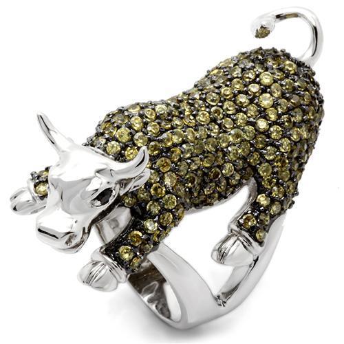 0W004 Rhodium + Ruthenium Brass Ring with AAA