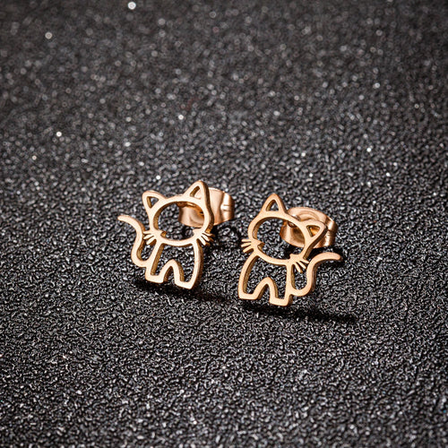 1 Pair Cute Cat Stainless Steel Stud Earrings for Mens Womens Punk