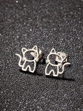 1 Pair Cute Cat Stainless Steel Stud Earrings for Mens Womens Punk