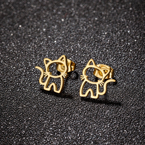 1 Pair Cute Cat Stainless Steel Stud Earrings for Mens Womens Punk