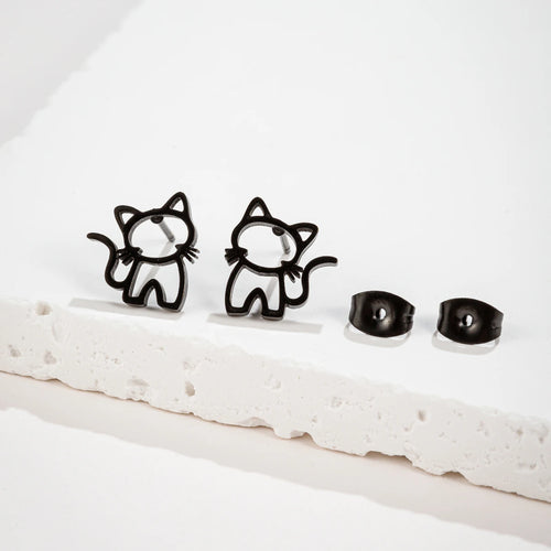 1 Pair Cute Cat Stainless Steel Stud Earrings for Mens Womens Punk