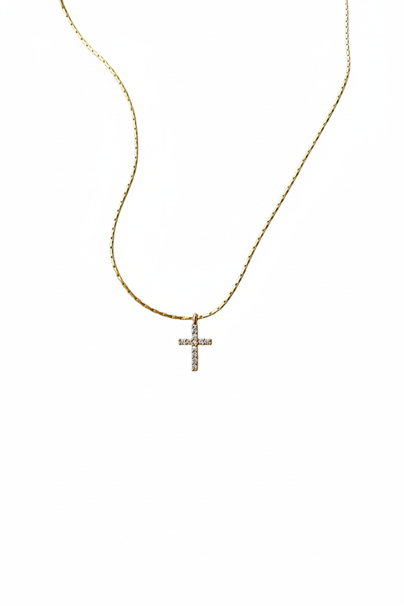 Zircon Stone Cross Necklace Elegant Minimal Women Jewelry