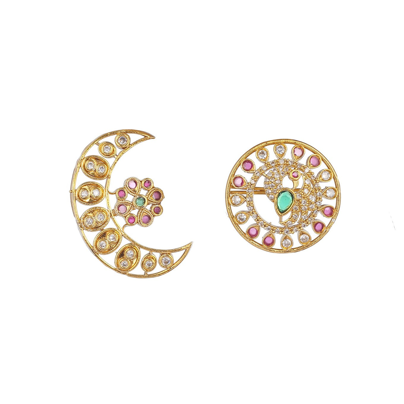 Gold Multi-Stone Crescent & Circular Stud Set
