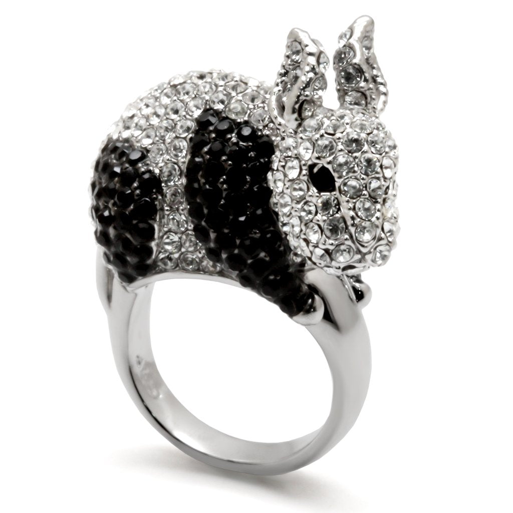 LO1731 Rhodium + Ruthenium Brass Ring with Top